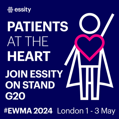 Icon of a patient with a heart as Essity welcome all healthcare heroes to their stand G20 at EWMA conference in London 1-3 May 2024